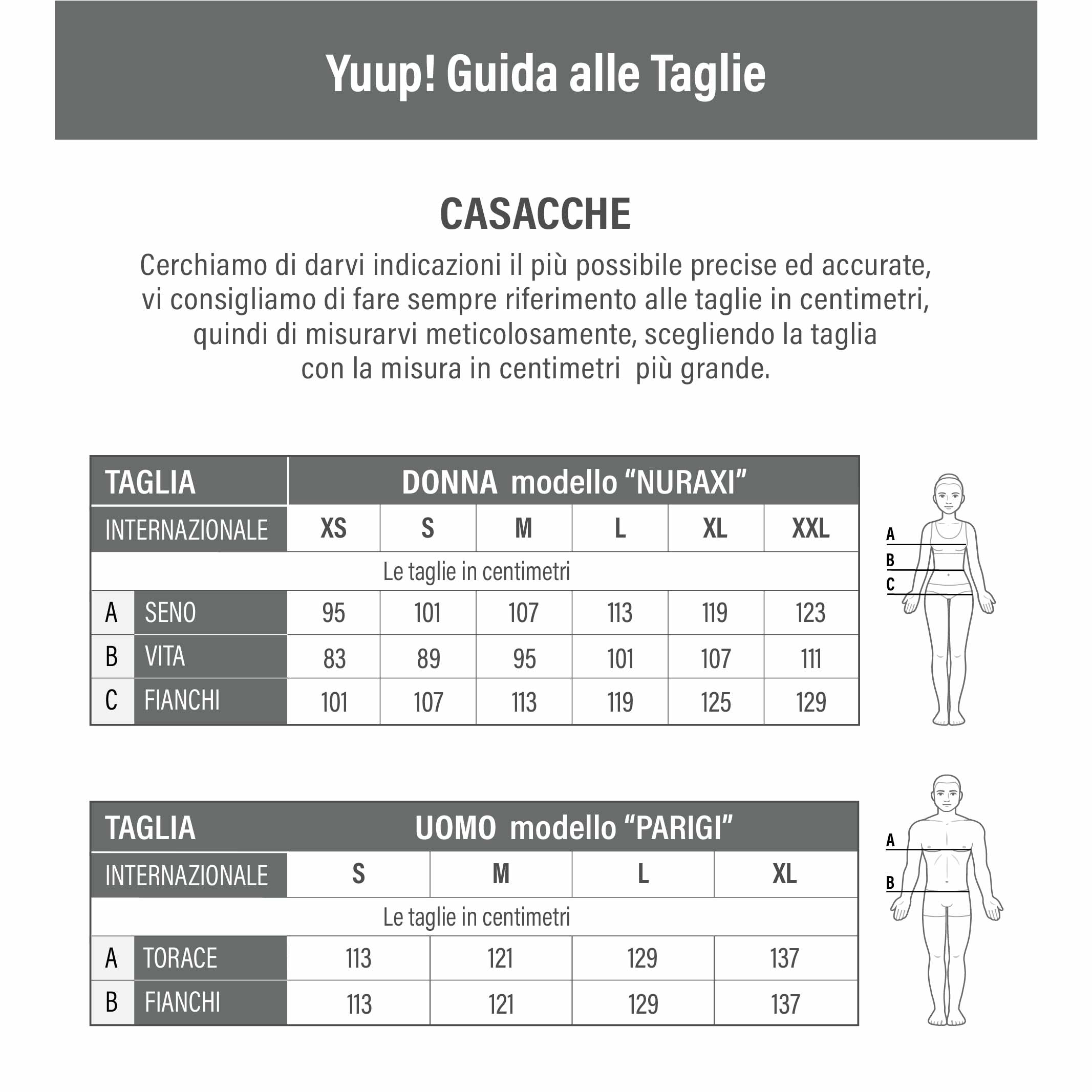 Guida Taglie Casacche Yuup